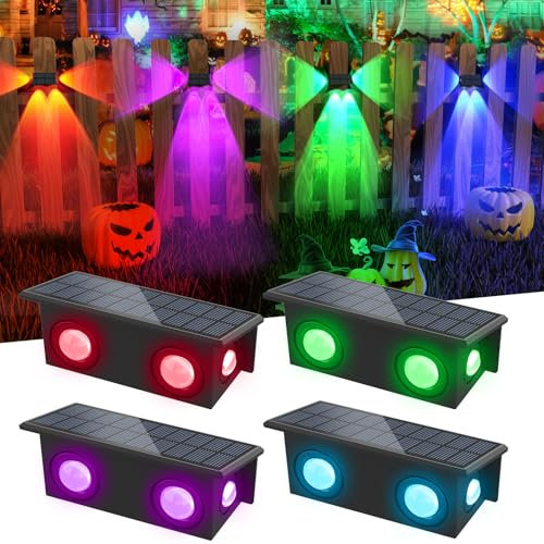 T-SUN 4 Stücke Solarlampen für Außen, RGB Garten-Solarwandlichter im Freien, 7 Farbe & RGB, Dekorative Solarzaunleuchten, IP65 Wasserdichte LED Solar Wandleuchte Aussen für Wand Garten Zaun Garage