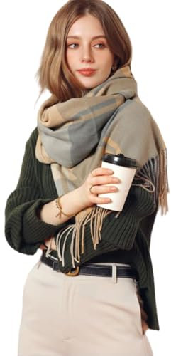 Qkydky Kariert Deckenschal - Fashion Winter Schal Damen, Kaschmir, Langer Loop Schal, 65 * 185cm