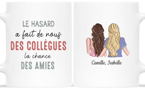 𝗖𝗔𝗗𝗘𝗔𝗨 𝗣𝗟𝗨𝗦 Mug Personnalisé Prénom - Le Hasard A Fait De Nous Des Collègues La Chance Des Amies - Cadeau Collegue De Travail Femme, Cadeau Collègue, Tasse Personnalisable Collegue