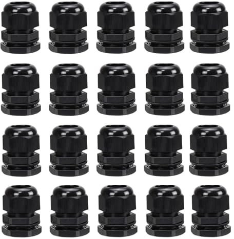 GIONAR 20 Pack M20 Cable Gland Set, 20mm Nylon Compression Cable Glands, IP68 Waterproof, Suitable for 6-12mm Cables, Includes Rubber Seals