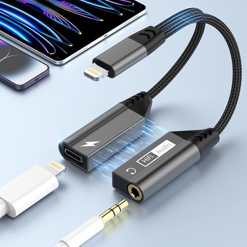 Adaptateur Jack i-Phone de Charge Magnétique 2 en 1 Adaptateur Lightning Jack 3,5 mm Casque Adaptateur et Chargeur,Hi-Res Lightning Jack i-Phone AUX Audio Câble pour i-Phone 14/13/12/11/Xs/XR/X/8/7