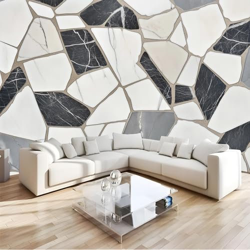 Selbstklebende Tapete Schwarze und weiße Steine Selbstklebend Tapete Fototapete 380x280cm Klebetapete Selbstklebend Wand Klebefolie Deko Wasserdichtes