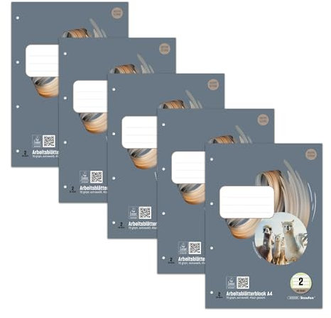 Staufen Style Arbeitsblätterblock LIN 2, 5 Blöcke je 50 Blatt, DIN A4, 70 g/m², liniert (4/4/4 mm), 4-fach Lochung