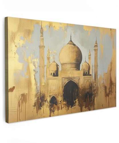 MuchoWow© Leinwandbild Groß 120x80 cm XXL Dekoration Wohnzimmer Islam Bilder Pictures Islamic Wall Decoration Living Room Wohnungs Deko Moderne Bild Moschee - Gold - Arabisch - Ramadan - Islamische