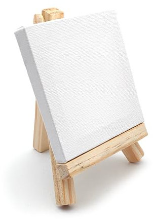 Mini trépied en bois avec toile 8 x 8 cm – Set de peinture et décoration – Idéal pour peindre des mini tableaux ou des marque-places – Parfait pour les mariages, les fêtes et les événements créatifs