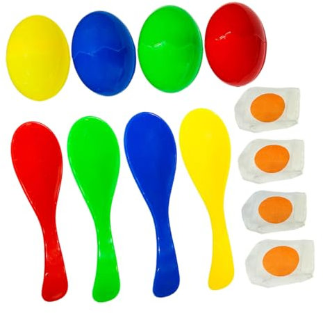 BESPORTBLE Egg and Spoon Race Game Set for Kids 4 Colorful Balance Training Spoons Eggs Outdoor Fun Activity for Family Gatherings and Parties