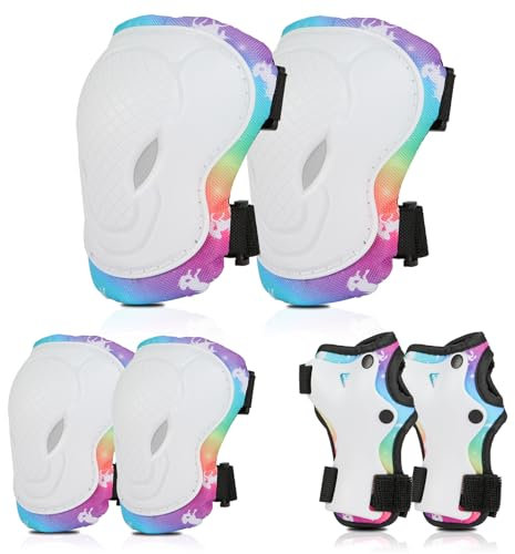 BURSUNLY Knieschoner Kinder Schoner Inliner Kinder Verstellbare Protektoren Set, Knie und Ellenbogenschützer Knieschützer für Inliner Fahrrad Skates Rollschuhe