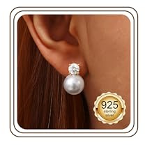 JeweBella Perlen Ohrringe Silber 925 Stecker Damen Perlenohrringe Hängend | Hypoallergene Zirkonia Perlen Ohrstecker Silber 925 für Frauen Mädchen,Braut Hochzeit Geschenk 6/8/10/12MM,Gold/Silber,20G