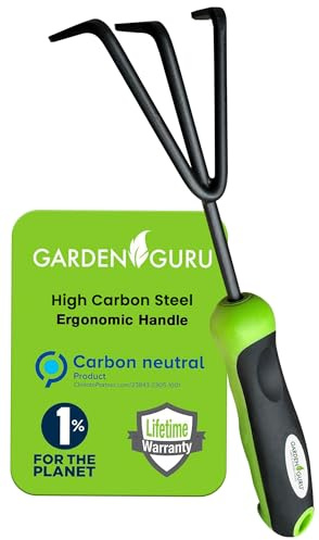 Garden Guru Hand Cultivator Rake Tiller Tool – High Carbon Steel for Ultimate Strength - Rust Resistant – Ergonomic Handle – Great for Gardening Cultivating Loosening Weeding