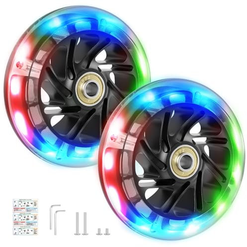 JoyCushy Pack of 2 Stunt Scooter Wheels 110mm, Led Flash Wheels for Buggy Board, Buggy Board Wheels, Pram Accessory from 2-6 Years (25 Kg) for Over 99% of Baby Carriages