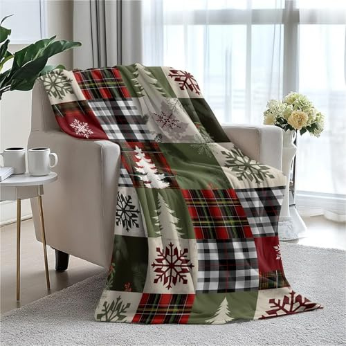 Weihnachts-Decke, kariert, Fleece-Überwurf für Couch, Bett, Sofa, Reisen und Camping, weiche Plüsch-Überwurfdecke für alle Jahreszeiten, 152,4 x 203,2 cm, warmer Plüsch-Überwurf für Damen, Herren und
