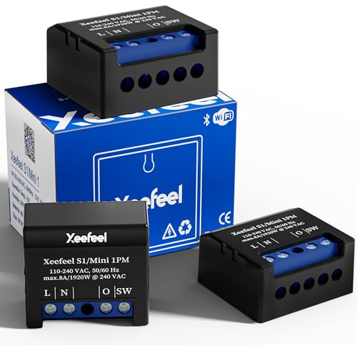 Xeefeel Mini 1PM WLAN & Bluetooth Smart Relais Schalter, 1 Stück | Smart-Relaisschalter, Keine Weiterleitungsfunktion Leistungsmessung, Fernsteuerung, für Alexa Google Home Sprachsteuerung