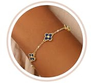 ZNBOH Armband Damen Gold 18K Vergoldet Kleeblatt Geburtsstein Armbänder | Wasserfest Verstellbare Handkette mit Stein Zirkonia Amethyst Aquamarin,Goldene Schmuck,Geburtstagsgeschenk Frauen Freundin