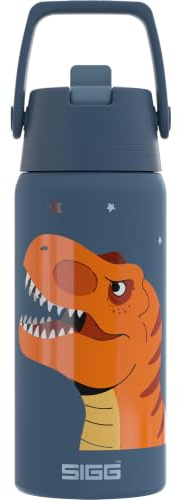 SIGG - Isolierte Trinkflasche Kinder - Shield Therm FLIP T-Rex - Auslaufsicher - Spülmaschinenfest - BPA-frei - 90% recycelter Edelstahl - Sport & Schule - Blau mit Dino - 0.5L