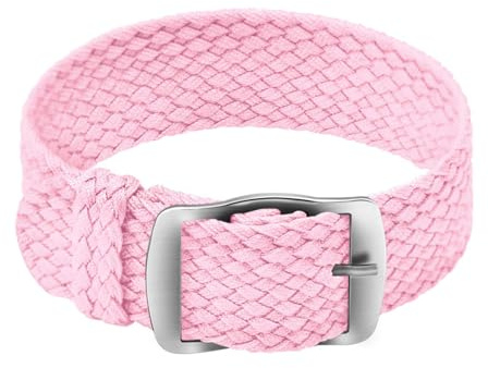 ULLCHRO Unisex Perlon Nylon Armband mit Edelstahl Silberne Schnalle 14mm Rosa