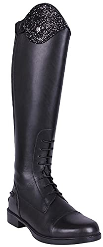 QHP Romy Bottes d'équitation en cuir pour enfant avec design interchangeable Noir Largeur du mollet