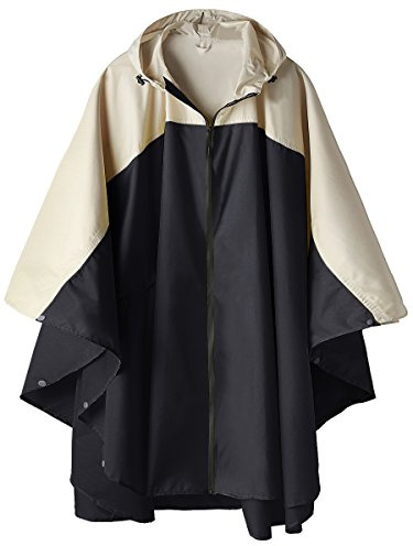 Rain Poncho Coat For Adults Outdoor Hooded Waterproof Zipper Rainwear Black and Creamy-White