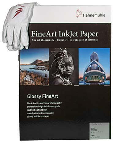 Photolux Profi-set: Hahnemühle Photo Rag Metallic 340 g/m² in A3+ - 25 Blatt FineArt Fotopapier im Set mit Baumwollhandschuhe