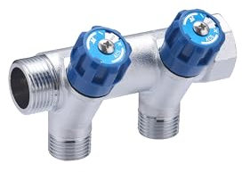 Collecteur Mâle - Femelle 20x27 à Robinetteries Bleues 2 départs 15x21 NOYON & THIEBAULT