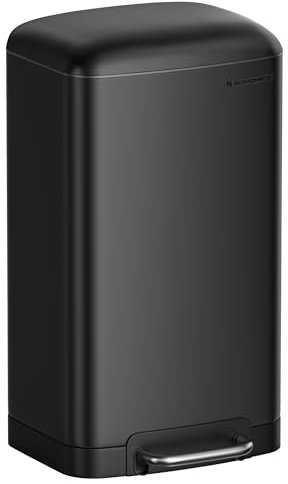 SONGMICS Mülleimer, 30 l, mit Pedal aus Stahl, Inneneimer und Deckel, Griff, Soft-Close, luftdicht, für Küche, Wohnzimmer, Schwarz LTB01BK