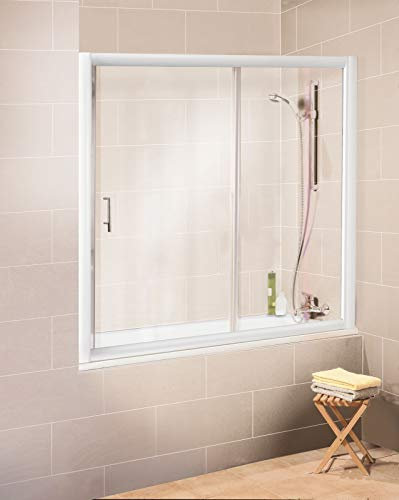 Schulte pare baignoire coulissant 150 x 150 cm, blanc, paroi en niche, 2 volets, verre de sécurité transparent 6 mm, plage de réglage 147-151 cm, joint d'étanchéité