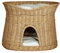 Katzenkorb zum Schlafen – Katzenhütte Indoor – Größe XL: 70 cm oval – Katzenhöhle aus Weide – Zweistöckiger Hunde – oder Katzenbett mit waschbaren Kissen in Ecru – Natürliche Korbfarbe