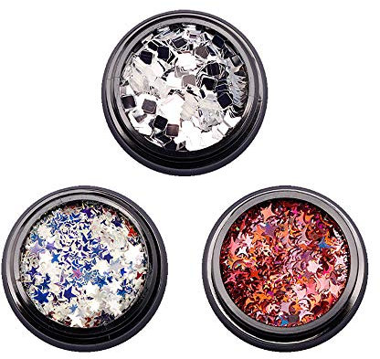 3Pcs Five Star Shape Nail Art Colorful Sequins Glitter Nail Art Nail Decoration for Separate Round Box Pack