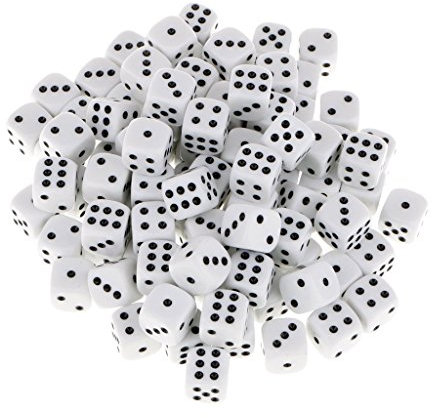 Inzopo D6-Würfel-Set, 16 mm, 6-seitig, rund, 7 Farben, Weiß, 16 x 16 x 16 mm, 100 Stück