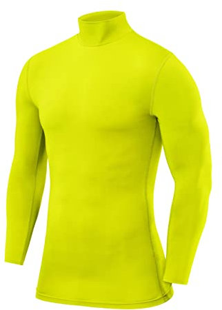 PowerLayer Kompressionsshirt Herren - Compression Shirt Funktionssshirt Langarm - Laufshirt Herren - Mock Neck Sportshirt - Longsleeve Oberteil Unterziehshirt - Licht Grün, L