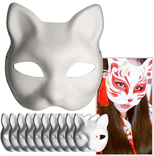 Feeziloe DIY Weiße Papiermaske Katzengesicht, 10 Stück, Zellstoff-Blanko, handbemalte Maske, Persönlichkeitsdesign für Halloween Maskerade Kostüm Cosplay