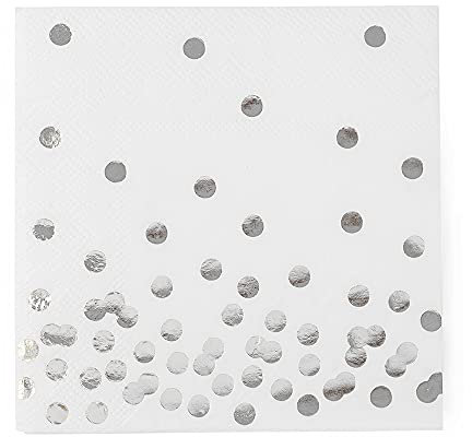 80 Stück weiße Papierservietten mit Goldfolie, gepunktet, Partyzubehör (12,7 x 12,7 cm, 3-lagig) (Silber)