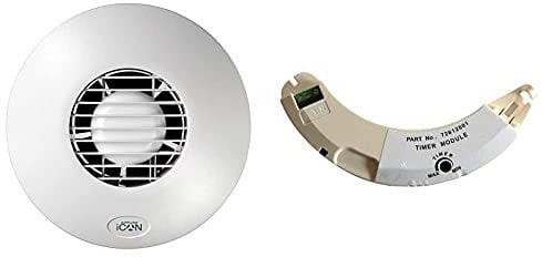 Airflow iCON60 Circular Extractor Fan for Large Bathroom, Utility Room or Kitchen & TM iCON Plug-in Timer Module for 230V Fan