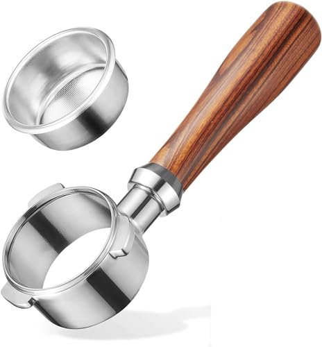 Bulipu Siebträger aus Edelstahl, 54 mm, für Salbei/Breville Espressomaschinen mit 1 Doppelschnaps-Korbfilter (Holz)