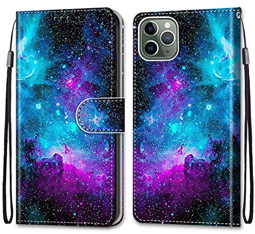 Mo-Somnus Cover per iPhone 11 Pro Max (6,5 Pollici), Custodia in PU Pelle Magnetica Libro Flip Caso Portafoglio [Supporto Stand] con Porta Carte e Cinturino da Polso Wallet Case (Cielo Stellato)