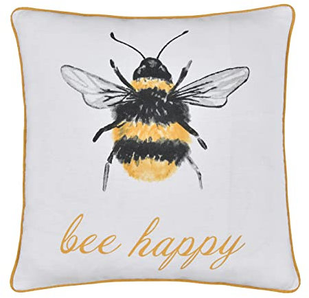 Sleepdown Bumble Bee gefülltes Kissen mit Bommel, weiches dekoratives Baumwollkissen für Heimdekoration, Sofa, Schlafzimmer und Auto, 45 x 45 cm, Weiß