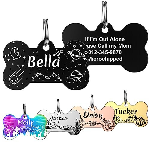 YEHANTI Hundemarke mit Gravur, Hundemarke Knochen Personalisiert mit Name, Telefonnummer und Adresse, Anhänger Marke für Hunde Katzen, Edelstahl Hundemarke mit Klarer Gravur (Groß, Schwarz)