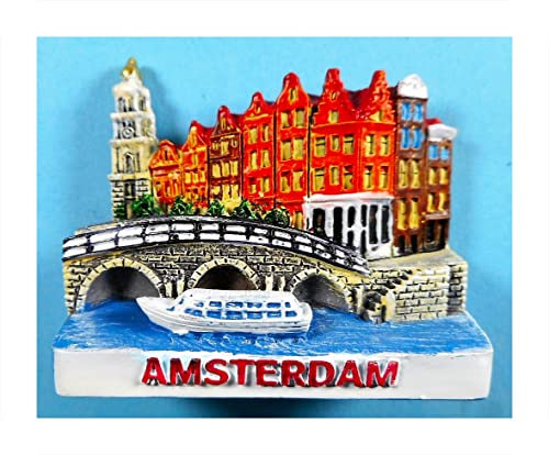 Souvenir Magnet Amsterdam Gracht Boot 5 x 4 x 2,5 cm Holland Maritim Kühlschrankmagnet Figur Deko GMTX 6807, Mehrfarbig