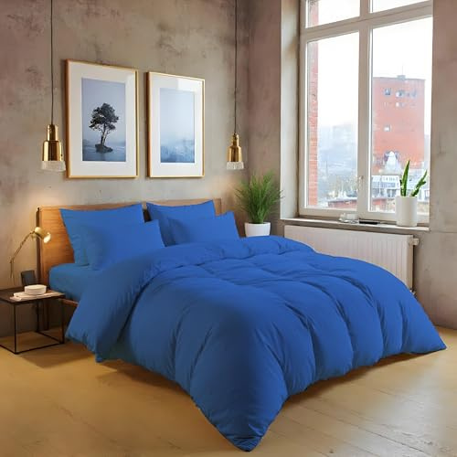 MistyMorning Plain Duvet Cover sets, Soft & Premium quality Bedding & Linen, Egyptian Cotton with 200 Thread Count. (Blue, Super King)
