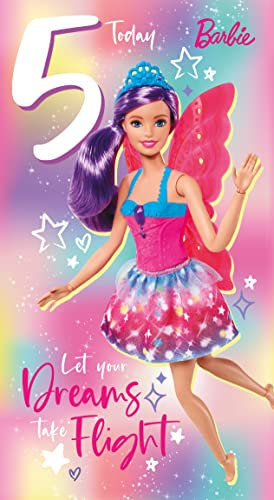 Danilo Promotions LTD Barbie Geburtstagskarte zum 5. Geburtstag, offizielle Barbie Alter 5. Geburtstagskarte, Happy Birthday Age 5