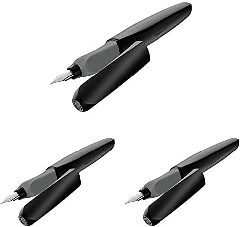 Pelikan Twist 946806 Fountain Pen in Folding Box, Universal for Right and Left Handers with M Nib, Black, 3er Pack