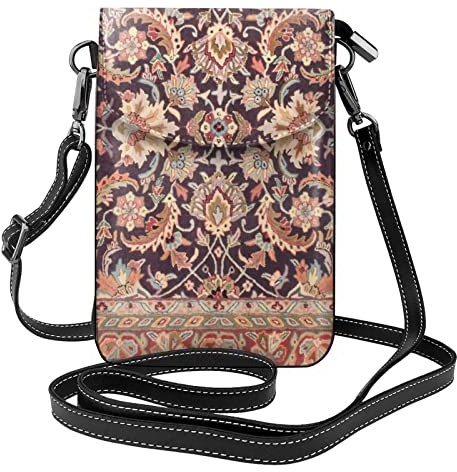 Antike orientalische Kunst Handy-Geldbörse: Kleine Umhängetasche aus Leder für Damen, Schultergurte, Tasche mit Kreditkartenfächern, 19 x 7,4 cm, Schwarz, Einheitsgröße, Schwarz, Einheitsgröße