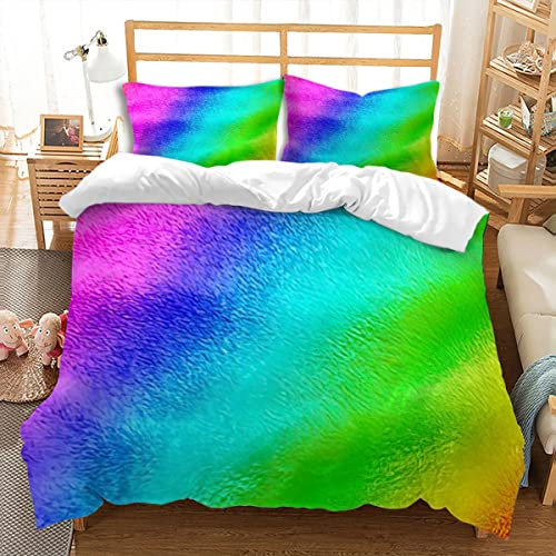huitutu 3D Plüsch-Bettwäsche-Set 135x200cm Bunte Plüsch weichen Glitter Muster Mikrofaser Bettbezug Mädchen Jungen Plüsch-Bettwäsche und 1 Kissenbezug 80x80cm