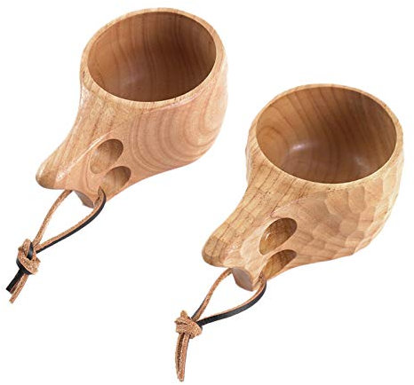 Babal 2 PièCes SéRies Tasses en Bois Faites à la Main de Style Nordique Finlandais Traditionnel ExtéRieur 270Ml Tasses à Vin en Bois Tasses à Café éLéPhant pour Cadeaux