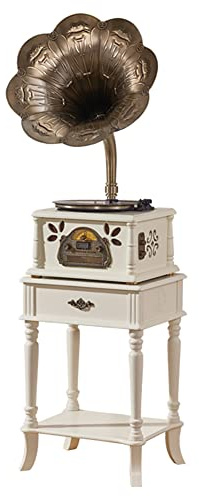 Grammofono retrò, giradischi con trasmissione a cinghia, giradischi in vinile a tre velocità, dotato di altoparlanti stereo, funzione Bluetooth, radio FM, può essere azionato tramite telecomando
