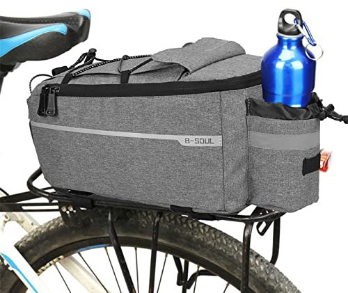 SOONHUA Cycle Saddle Rear Rack Pannier Bike Bag, 10L Waterproof Cargo Rack Pack Storage Luggage Pouch Cycling Accessories with Water Bottle Holder for Touring Travelling