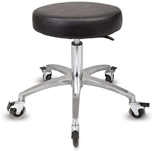 Staboos Rollhocker bis 160 kg - Premium Sitz rund - Praxishocker (Premium Rollen mit Bremse) Drehhocker höhenverstellbar (50 cm bis 65 cm) Rundsitz