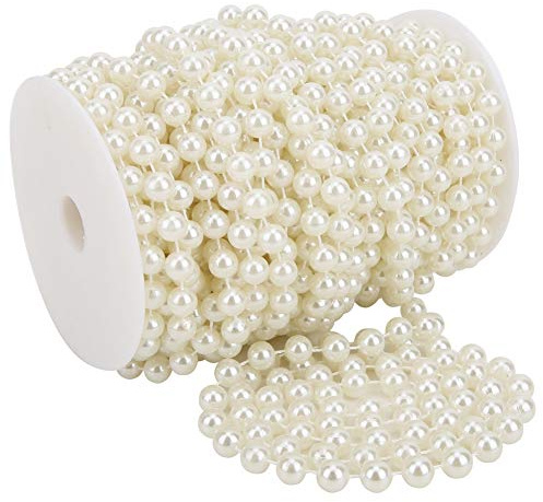 Wakects Filo di Perle Bianche 20M/Rotolo 10mm Ghirlanda di Perline Stringa di Perle in ABS per Matrimonio, Abbigliamento, Lavori Artigianali Fai da Te (Beige)