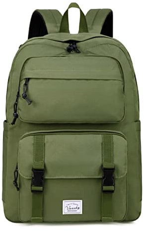 VASCHY Men's Backpack, Large 17 Inch Women's Backpack Travel Vintage Water Resistant School Bag for College High School Work Gift, Green, Taille unique, Daypack Backpacks