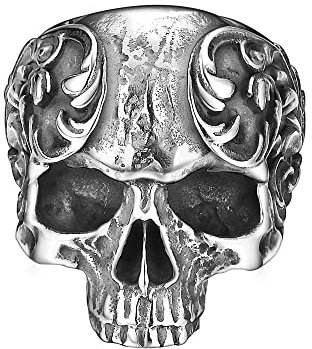 Dochais Schmuck Vintage Punk Totenkopf Schädel Ringe,Skull Ring aus Edelstahl,Freundschaftsring Partnerring,Silber Herren Ring für Halloween Biker Rocker (Silber, 64)