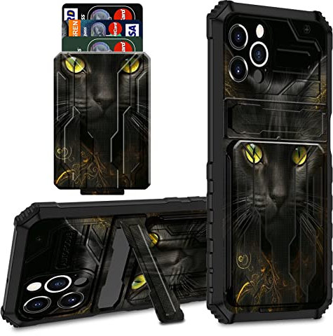 CGFGHHUY for iPhone 12 Pro Max Phone Case for iPhone 12 Pro Max Wallet Case with Credit Card Holder & Kickstand Dual Layer Hard PC Soft TPU Protective Case for iPhone 12 Pro Max 6.7 inch - Black Cat